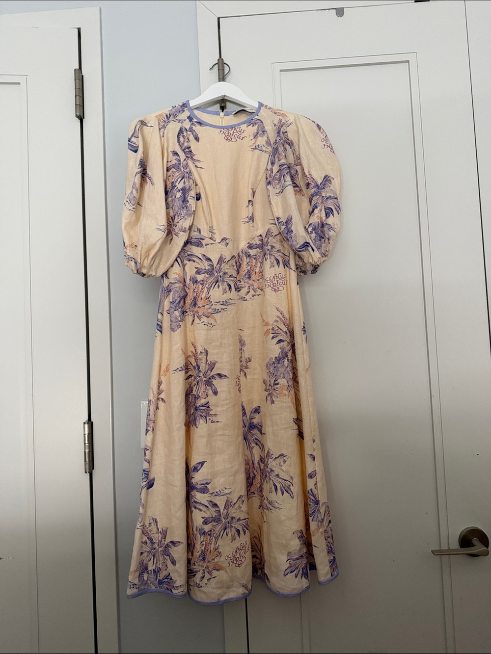 Zimmermann Cream Midi Dress with Lavender Floral Print